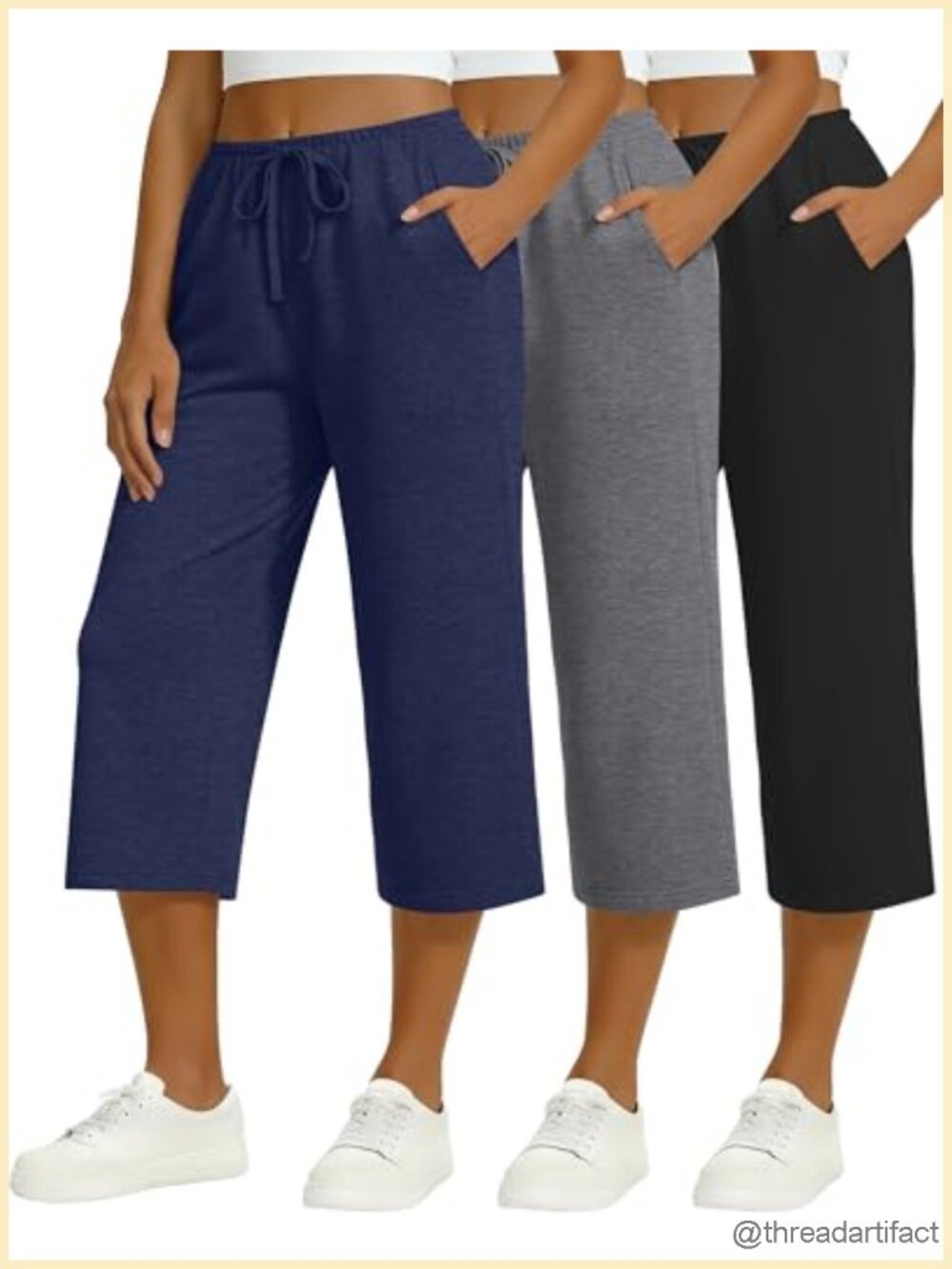3 Pack Women's Straight Leg Capri Pants with Pockets Drawstring Lounge Yoga